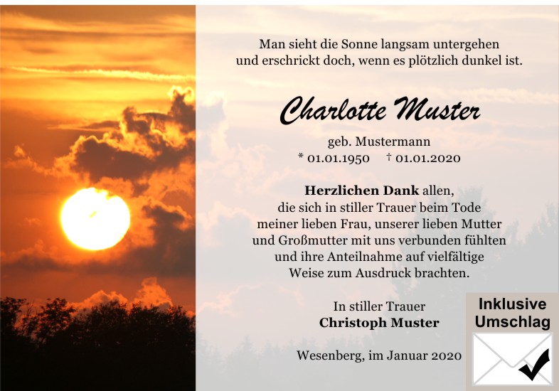 Danksagungen Trauer