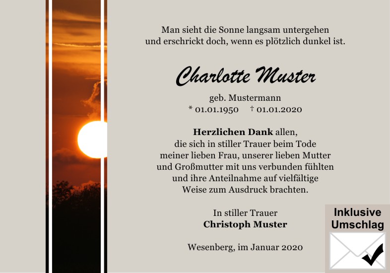 Danksagungen Trauer