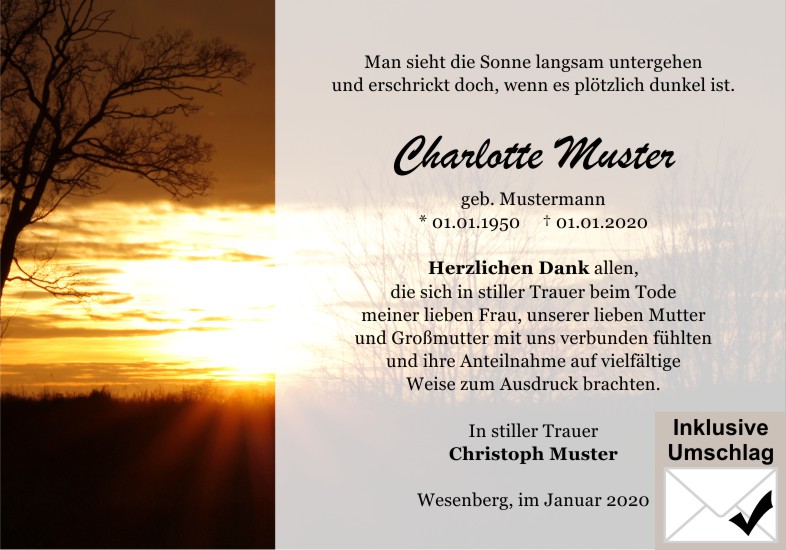 Danksagungen Trauer