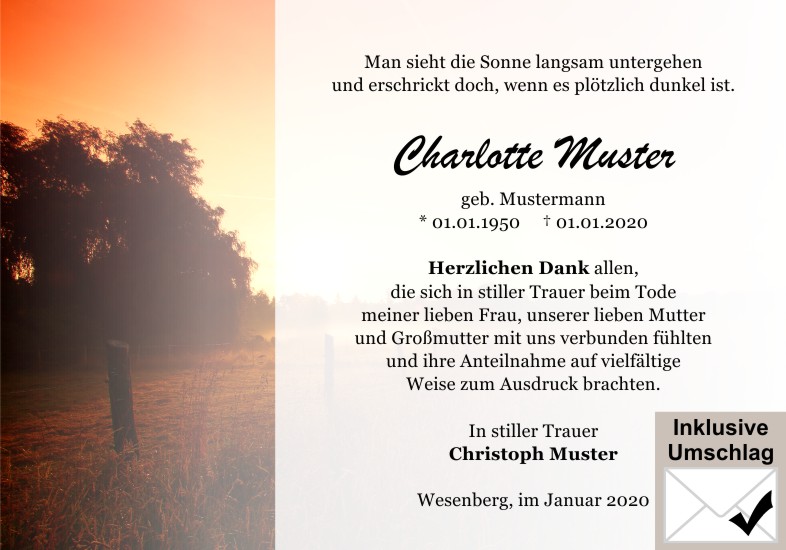 Danksagungen Trauer