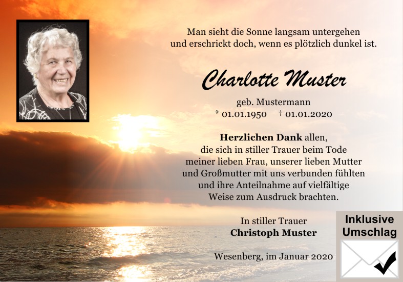 Danksagungen Trauer