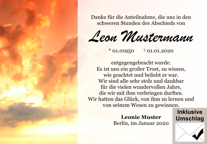 Danksagungen Trauer