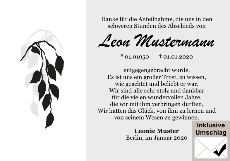 Danksagungen Trauer