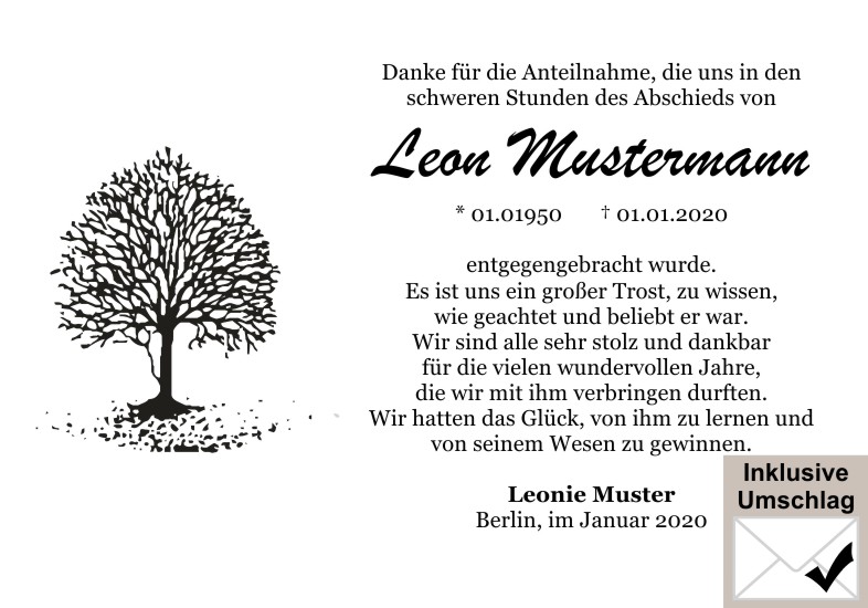 Danksagungen Trauer