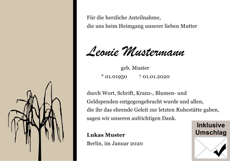 Danksagungen Trauer