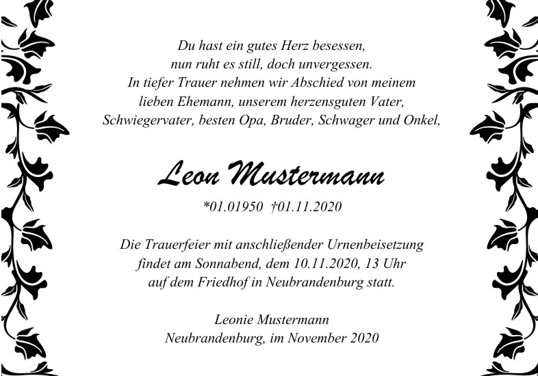 Danksagungen Trauer