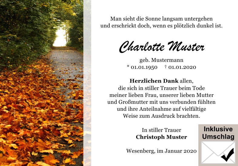 Danksagungen Trauer