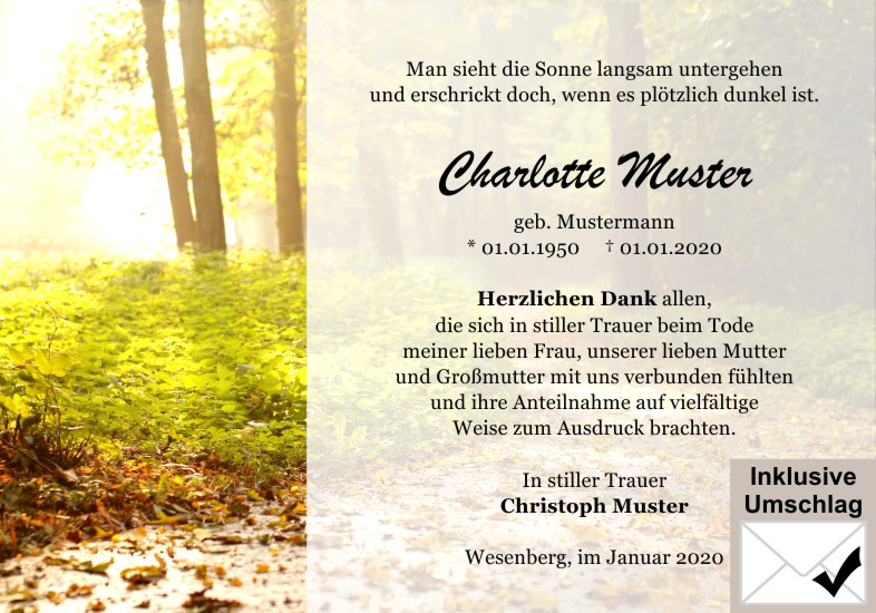 Danksagungen Trauer