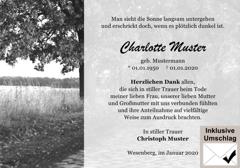 Danksagungen Trauer