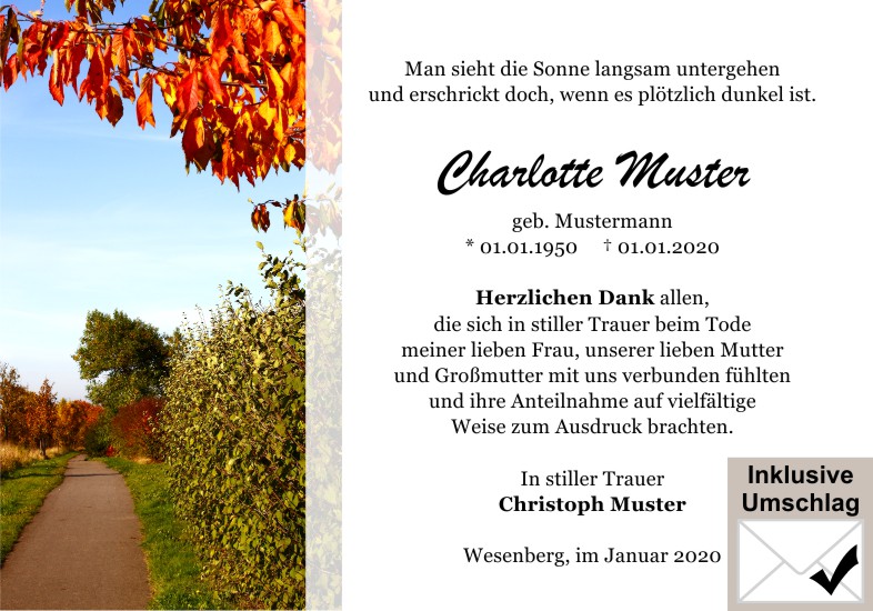 Danksagungen Trauer