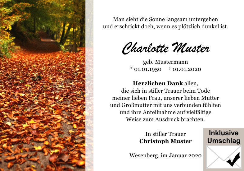 Danksagungen Trauer