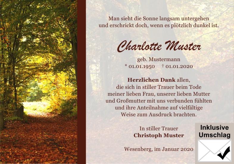 Danksagungen Trauer