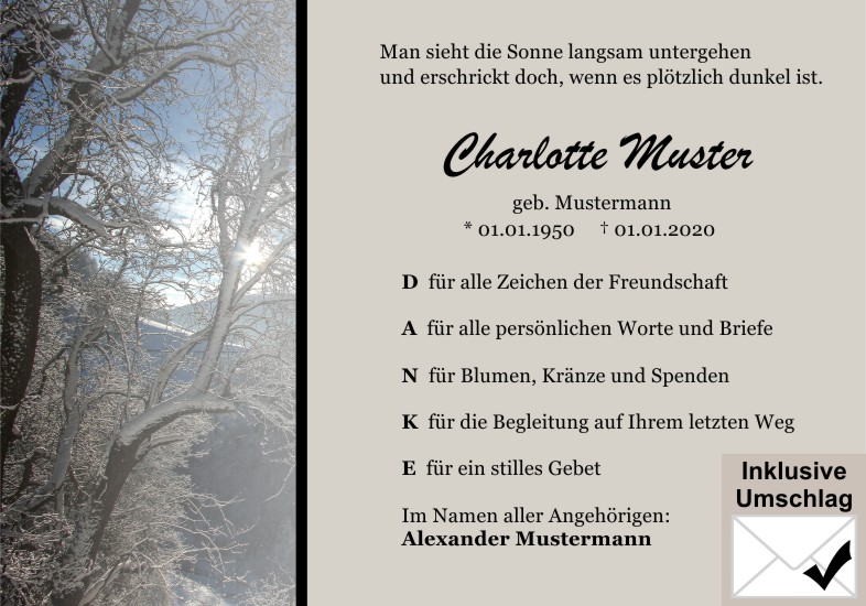Danksagungen Trauer