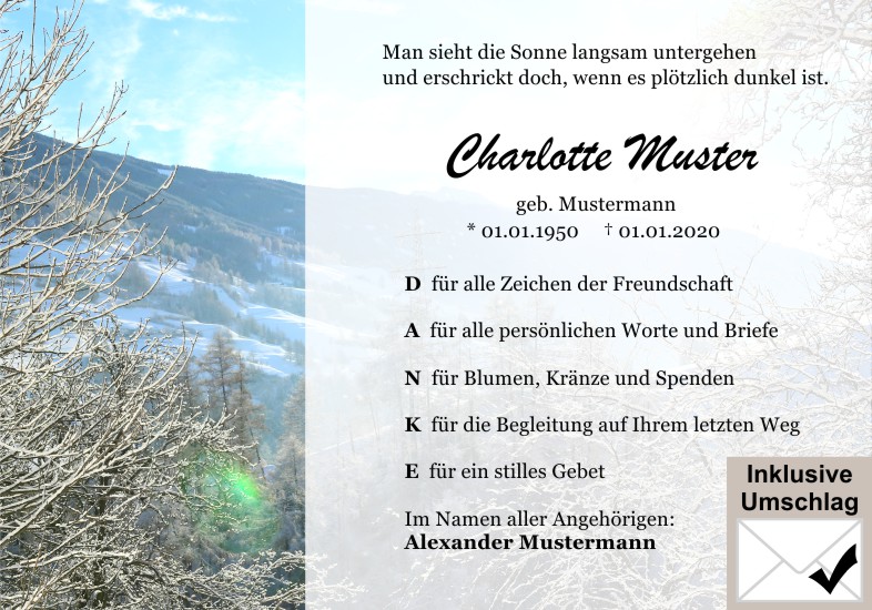 Danksagungen Trauer