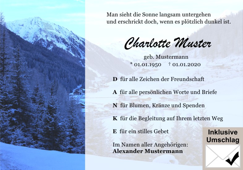Danksagungen Trauer