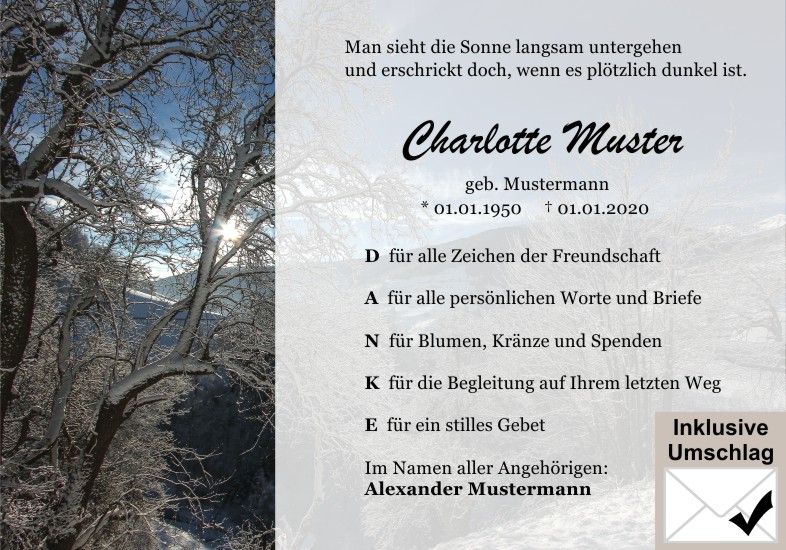 Danksagungen Trauer