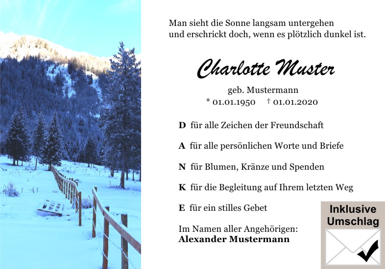 Danksagungen Trauer