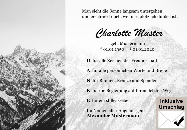 Danksagungen Trauer