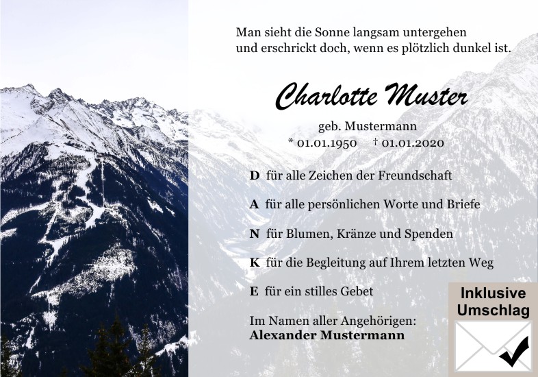Danksagungen Trauer