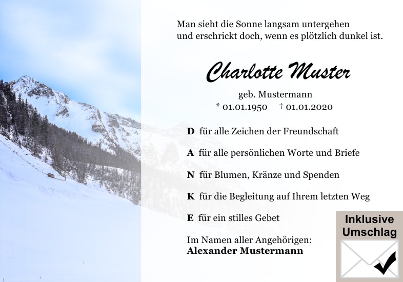 Danksagungen Trauer